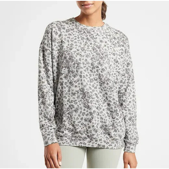 Athleta Studio to Street Splatter Sweatshirt Top Women's Size XL Gray Soft Cozy - Picture 1 of 8
